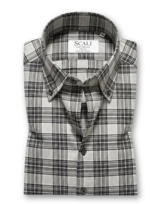 Camicia Sartoriale in Flanella – Grigio a Quadri (Button-down)