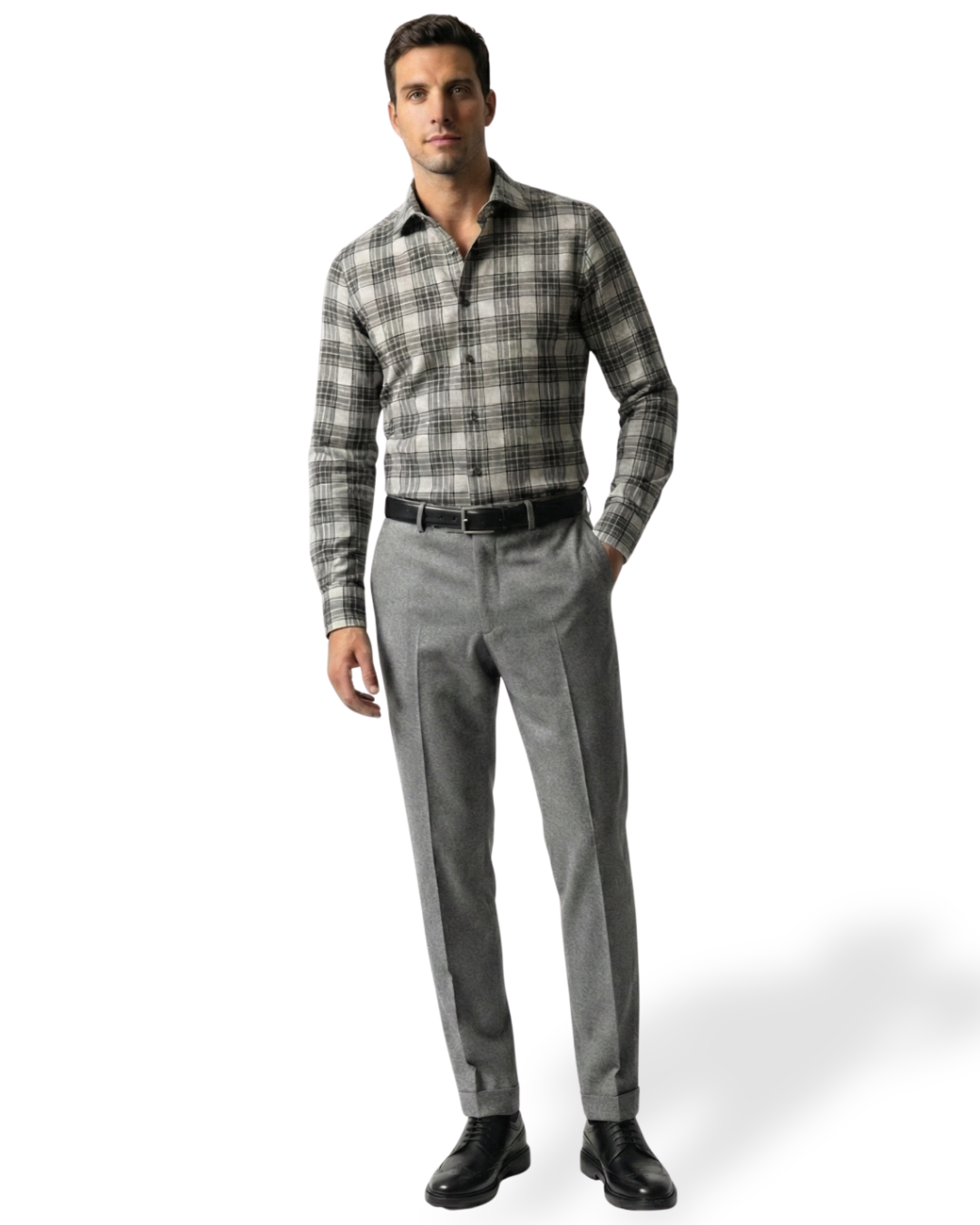Camicia Sartoriale in Flanella Leggera – Grigio a Quadri